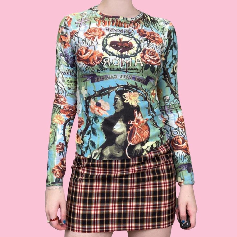 Jean Paul Gaultier Multicolor Floral Graphic Long Sleeve Top